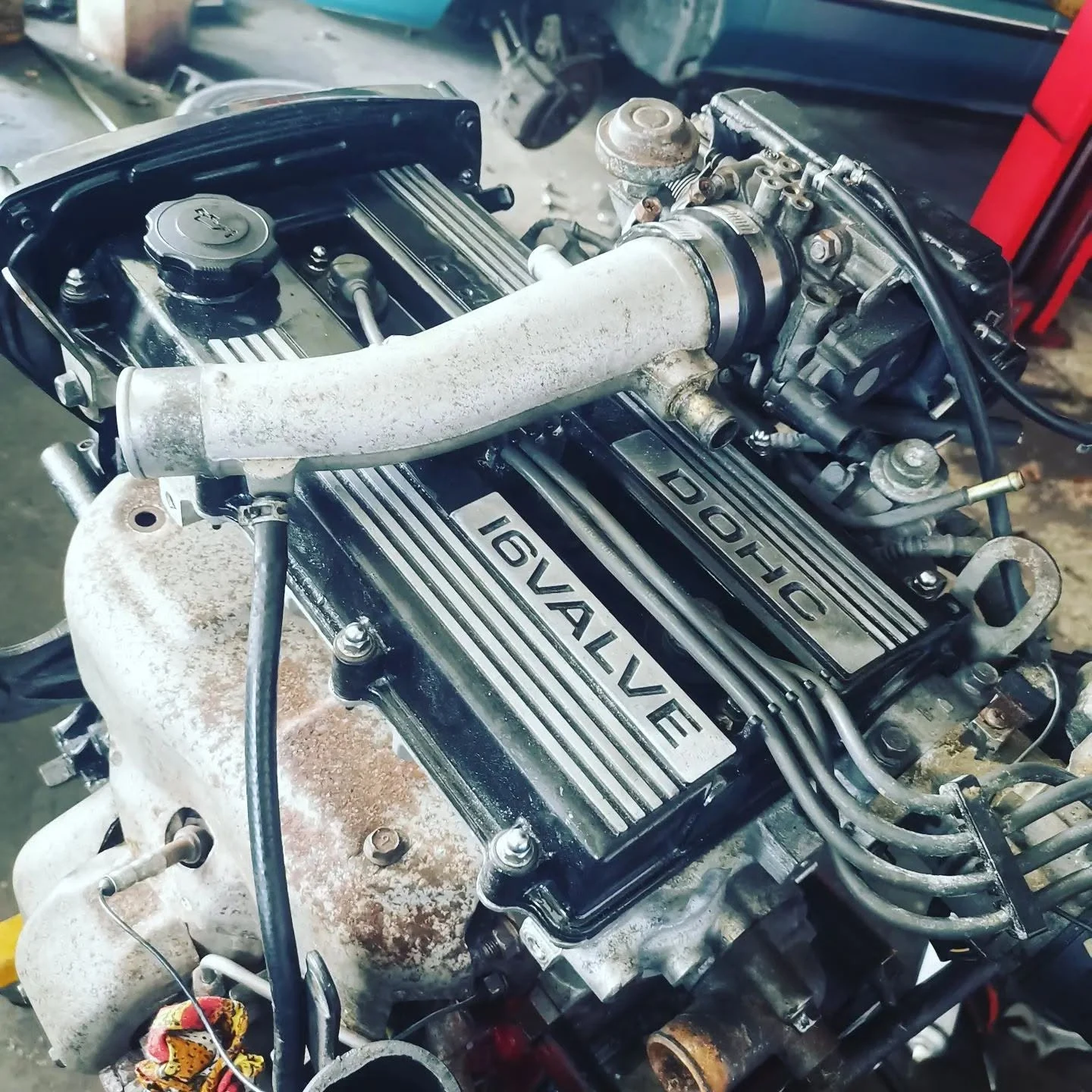 16-valve DOHC engine on the workshop floor at S & A Automotive Cairns